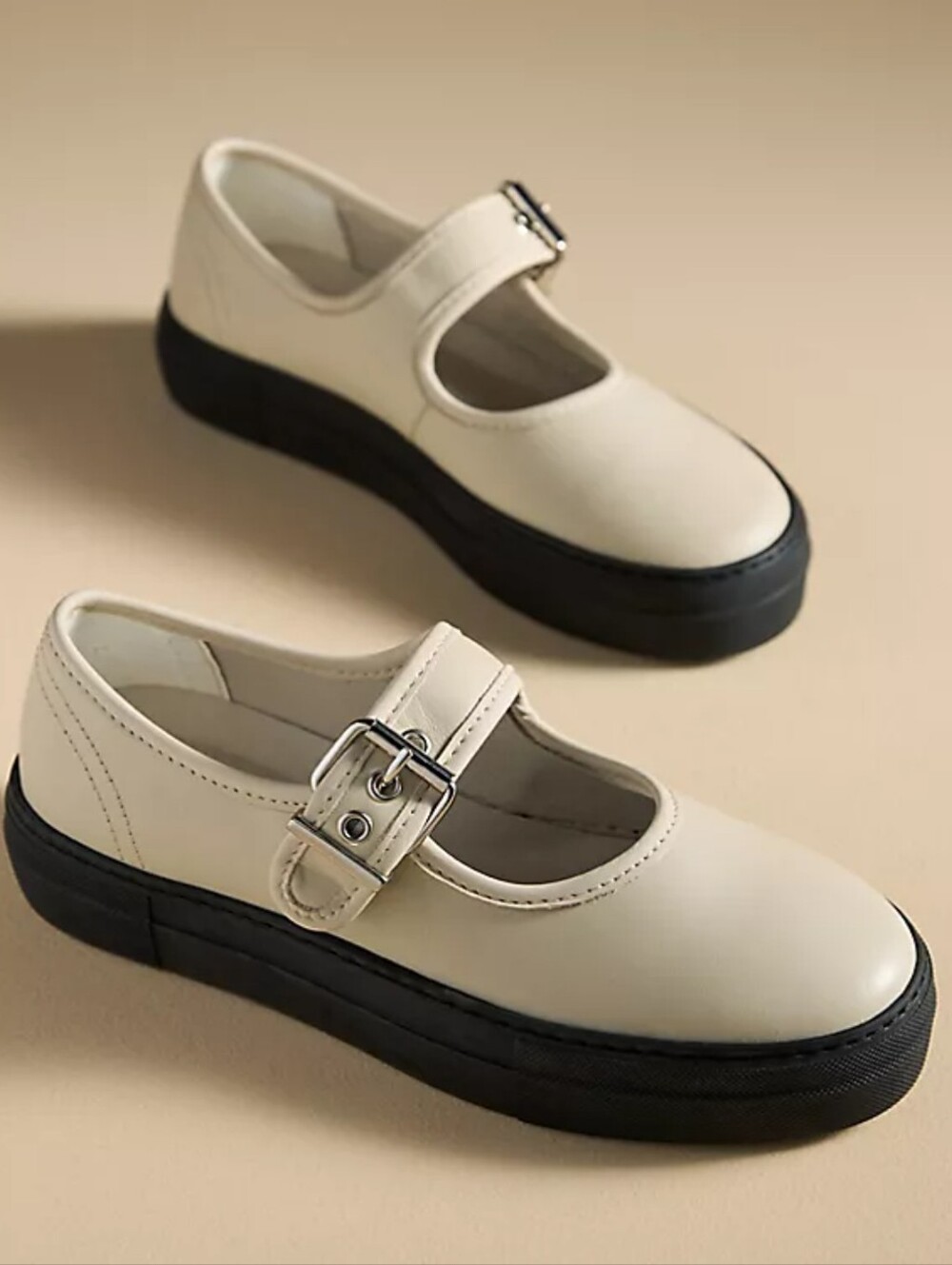 Anthropologie Maeve Bone Leather Buckle Platform Mary Jane Shoes 39/8 NEAR NEW